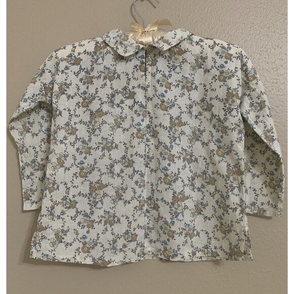 Yoli & Otis Girls Floral Blouse Beige & Brown Long Sleeve Linen/Cotton Size 6Y - Picture 2 of 6